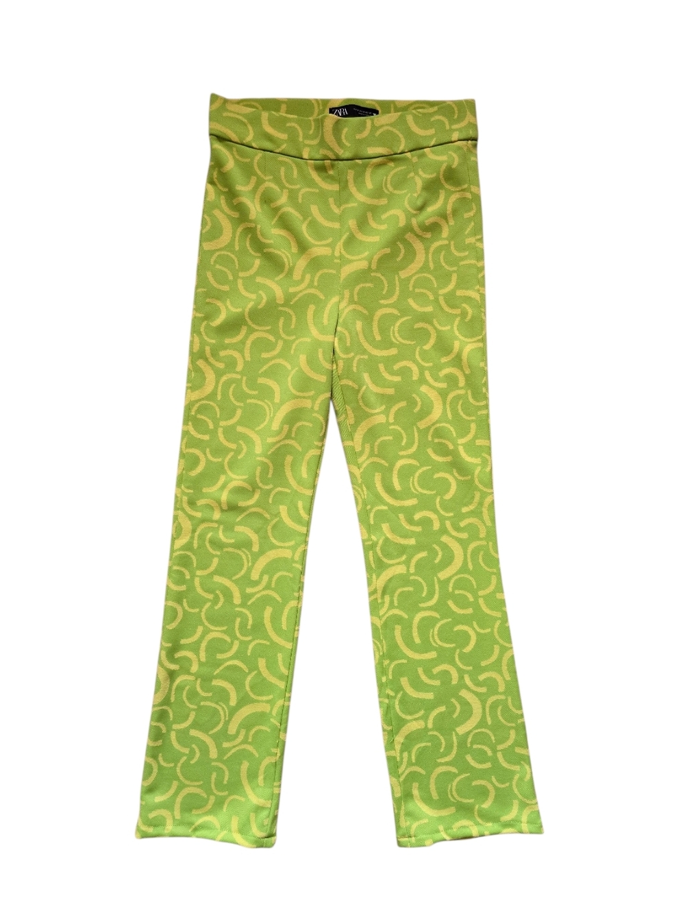 Like New 💚💛 Zara Women's Lime Green/Yellow Hi-Rise Jacquard Knit Cropped Pants - Picture 2 of 16